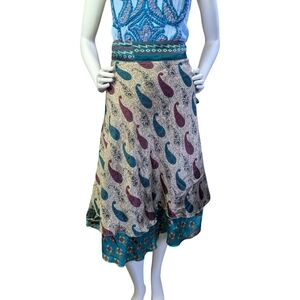 Boho Reversible Wrap Skirt, Festival Hippie Midi, Tie Waist, One Size Fits Most